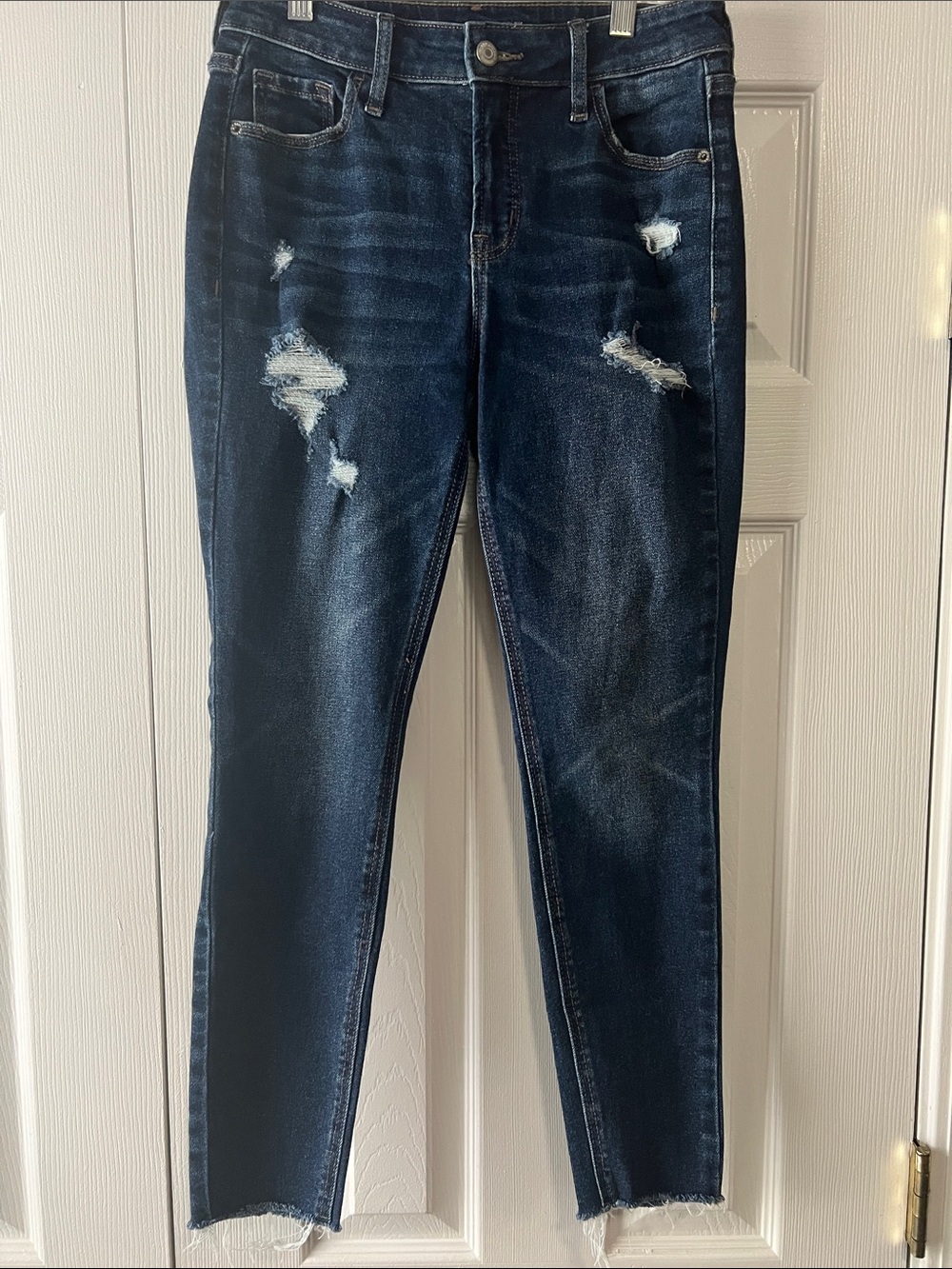 Old Navy Dark Blue Distressed Skinny Jeans with Raw Hem